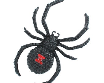 Black Widow Spider Brooch: Gothic Rhinestone Halloween Pin