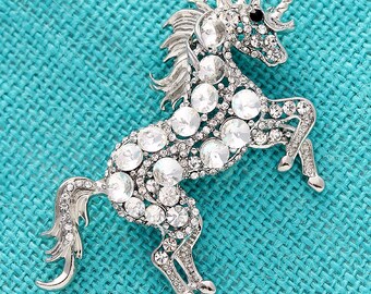 Unicorn Brooch, Rhinestone Brooches Pins, Silver Unicorn Pin, Dress Pin Decoration, Animal Broaches Women Fashion Gift