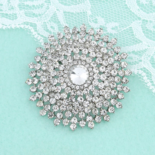 Round Crystal Brooch, Bridal Bridesmaid Brooch Pin, Wedding Bouquet Brooches Pins, Cake Brooch, Silver Rhinestone Brooches Women