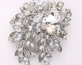 Large Silver Rhinestone Brooch, Bridal Sash Dress Brooch Pin, Fashion Women Brooches, Big Rhinestone 3.75 inch Brooch, Large Broach Pins