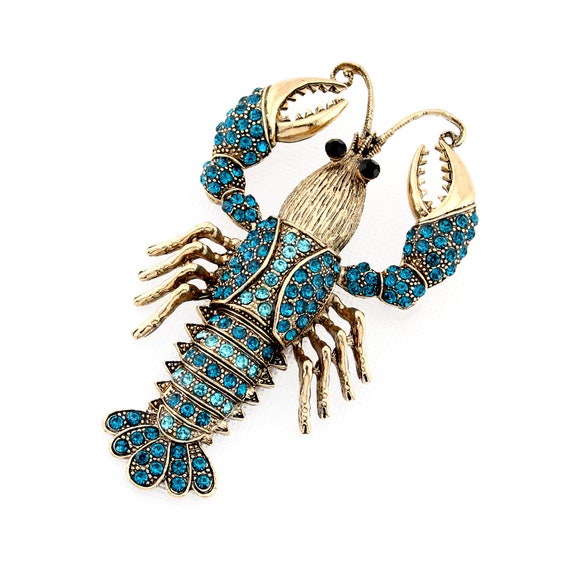STUNNING GOLD CHAMPAGNE LOBSTER CRYSTAL BROOCH DIAMANTE BROOCHES GIFT CHRISTMAS