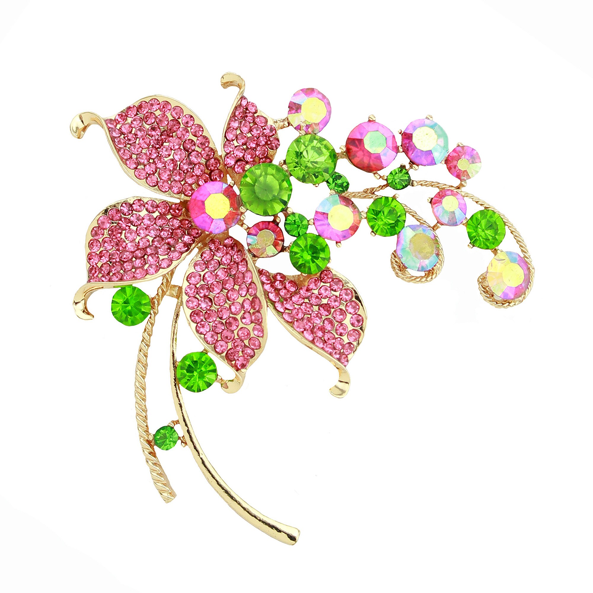 GGロゴ ブローチ ピンク Green and Pink Rhinestone Flower Brooch Feminine Pins Women