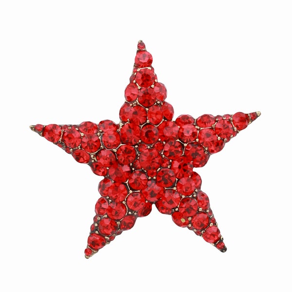 Large Sparkly Red Rhinestone Star Brooch Women Crystal Pins Party Office Garment Breastpin Decoration Gift for Her