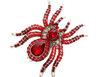 Tarantula Spider Brooch, Red Rhinestone Brooches Pins, Halloween Jewelry, Silver Metal Red Crystal Broaches, Red Tarantula Pin Broach Gift