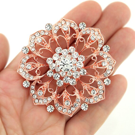 Elegant Rose Gold Brooch Rhinestone Pin Brooches Bridal Dress Sash Sparkly Accessory Cake Crystal Decoration Brooch Women Brooches Gift Etsy