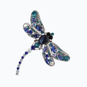 Blue Rhinestone Dragonfly Brooch, Bridal Something Blue