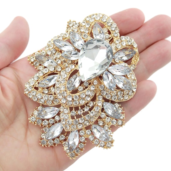 large gold brooch for dress Crystal Rhinestone Brooch: Plated Sash Accent Embellishment NA-06.11.26AM