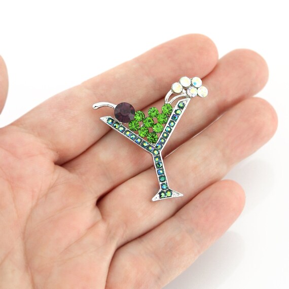 Cocktail Drink Brooch Womens Brooches Pins Small Green Brooch