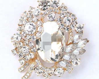 Rhinestone Crystal Brooch Gold, Dress Bridesmaid Bridal Pin Gold Brooch, Rhinestone Brooches Pins, Wedding Bouquet Gold Broaches Crafts