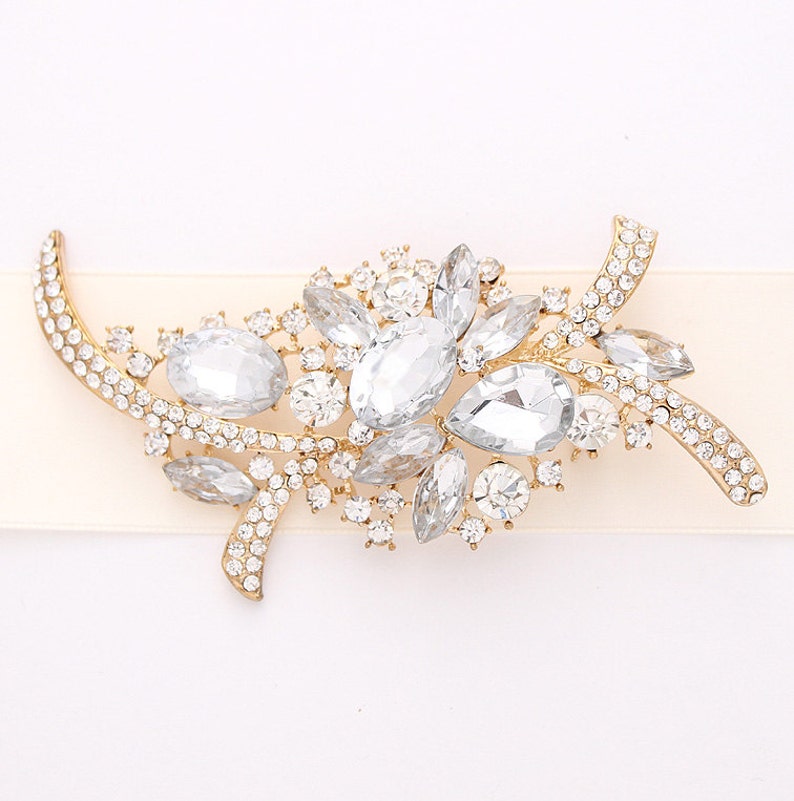 Rhinestone Gold Brooch Bridesmaid Pin Bridal Dress Sash Etsy