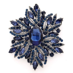 Large Navy Blue Brooch, Dress Pin Brooch, Navy Bridal Rhinestone Brooch, Midnight Dark Blue Brooch, Navy Brooches Pins Women Fashion