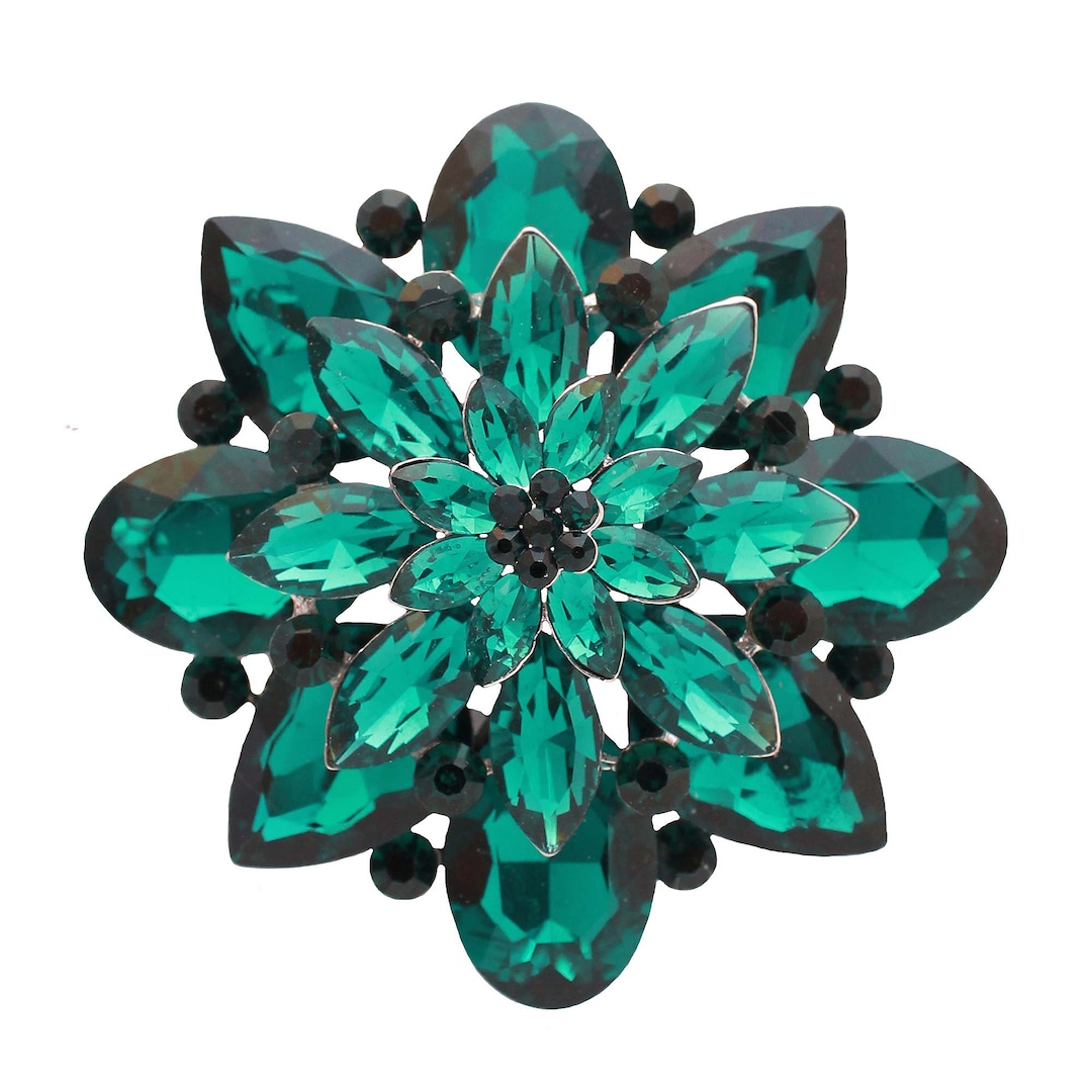 Extra Large Green Brooch, Big Chunky Crystal Rhinestone Brooch, Emerald