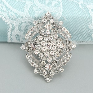 Bridal Rhinestone Brooch, Silver Crystal Stone Brooch, Wedding Bouquet Brooch Pins, Dress Pin Sash Brooch, Cake Silver Brooches