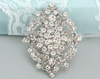 Bridal Rhinestone Brooch, Silver Crystal Stone Brooch, Wedding Bouquet Brooch Pins, Dress Pin Sash Brooch, Cake Silver Brooches