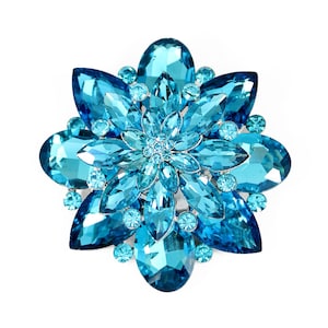 Large Blue Crystal Brooch, Blue Brooches 3 inch, Chunky Dimensional Turquoise Color Crystal Brooch, Costume Rhinestone Brooches Pins Crafts