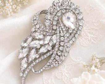 Silver Crystal Rhinestone Brooch: Bridal Wedding Dress Pin