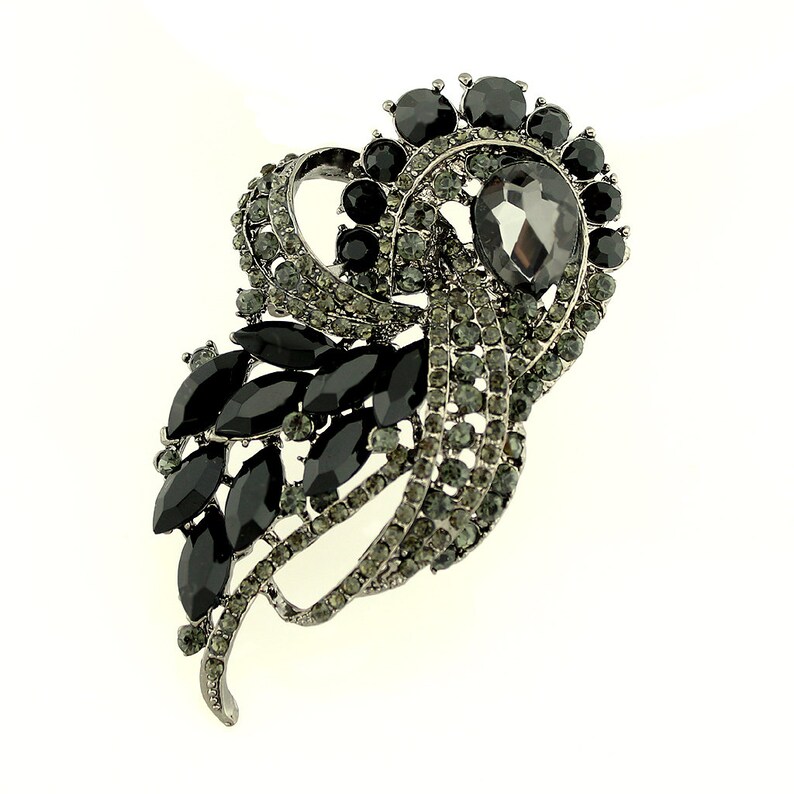 Black Bridal Brooch Large Black Brooch Crystal Black Brooch Rhinestone Back Brooches Black Dress Sash Broach