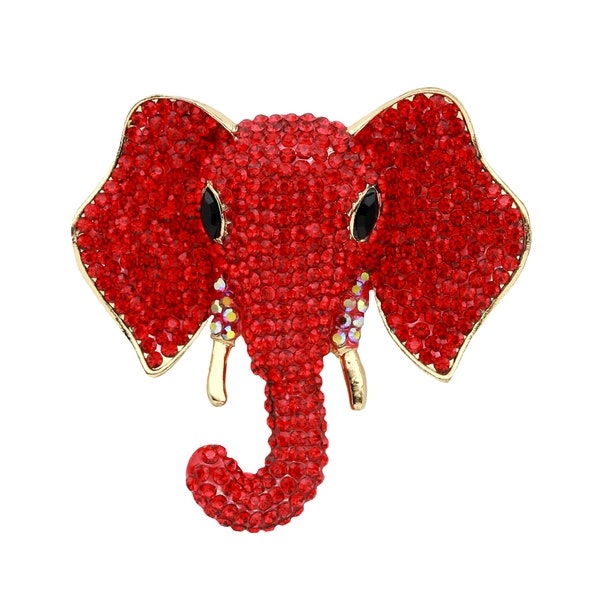 Elephant Brooch, Red Rhinestone Brooches Pins Women, Large Elephant Head Brooch, Dress Pin Decoration Trendy Fashion, Crystal Brooches Craft