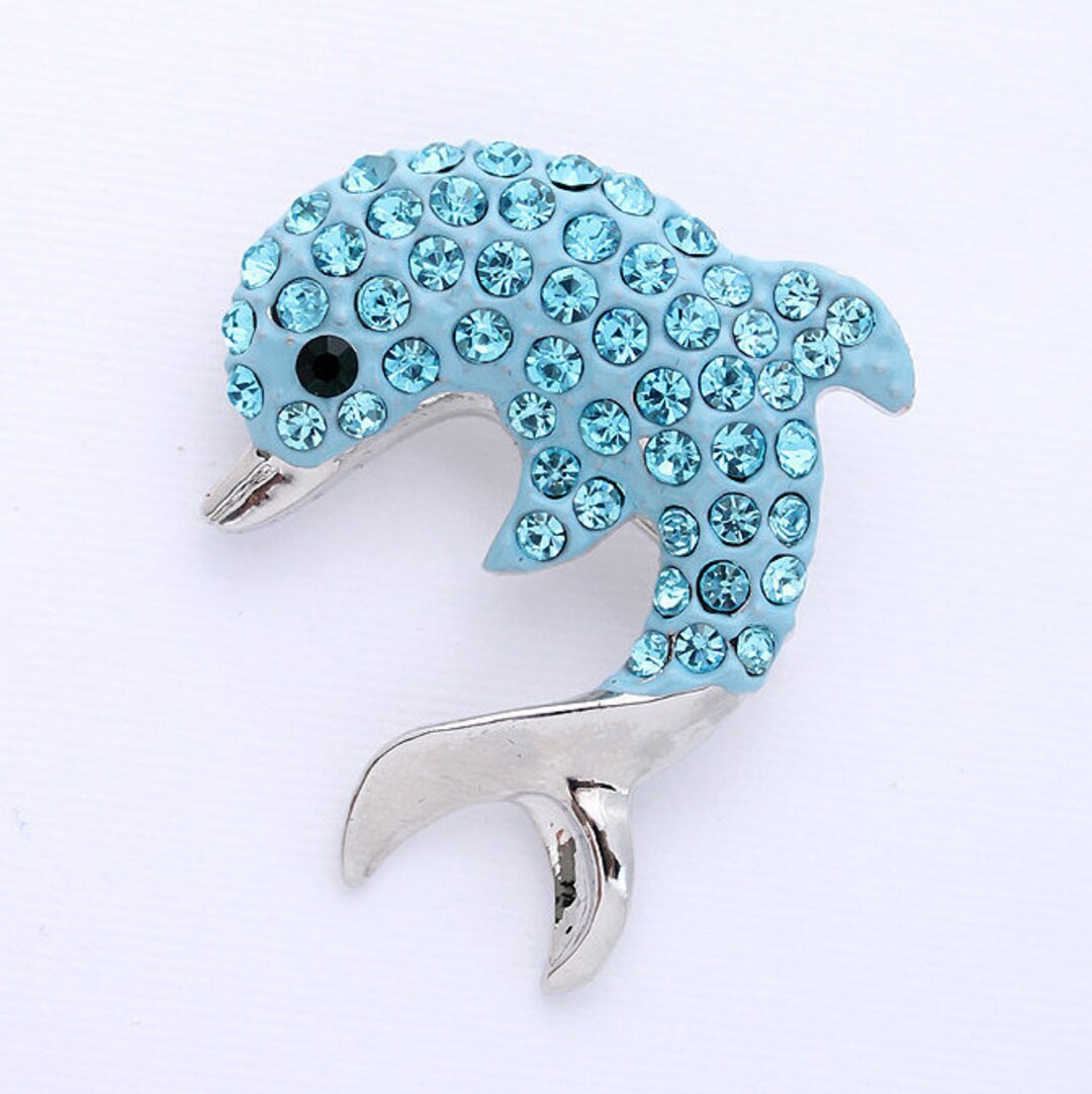 Blue Dolphin Brooch Beach Crystal Rhinestone Brooches Pins Etsy