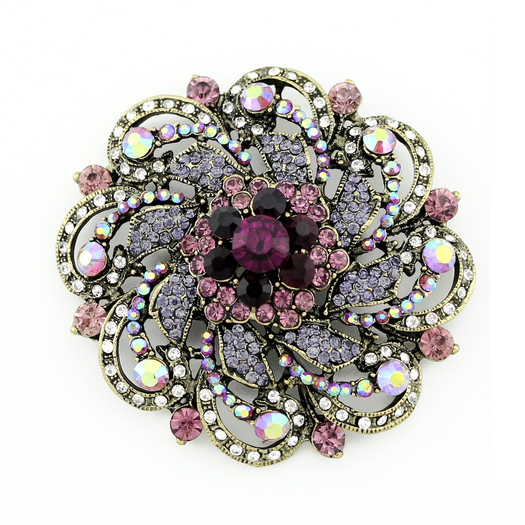 Rhinestone Purple Brooch Large Purple Brooches Pins Women Etsy