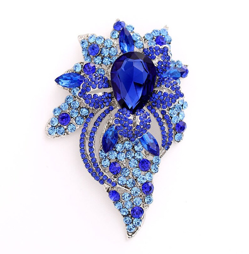 Large Blue Brooch Bridal Bridesmaid Brooch Evening Dress Pin Etsy