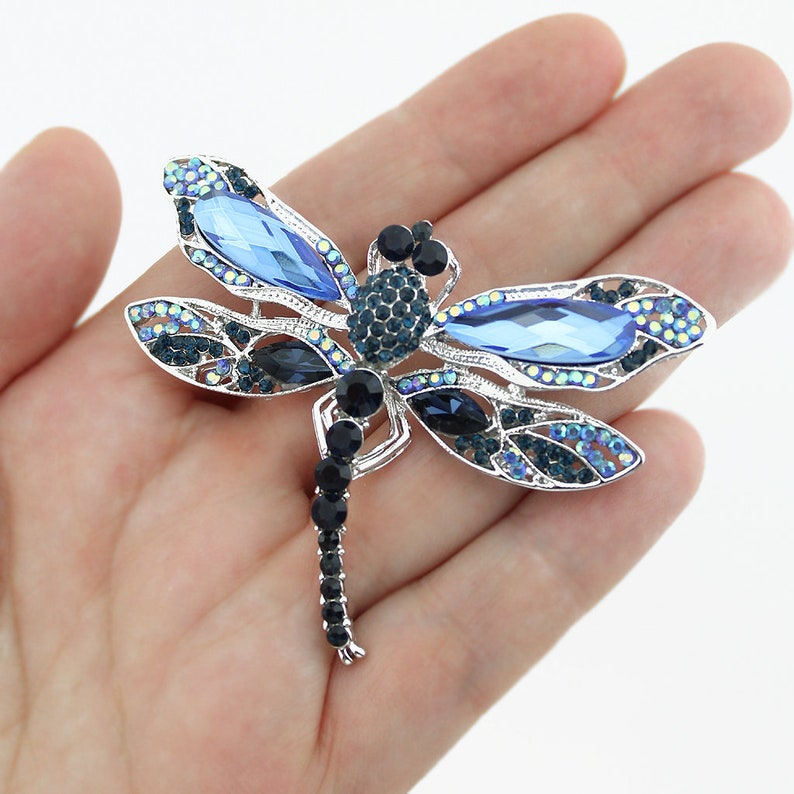 Dragonfly Brooch Navy Blue Rhinestone Insect Brooch Bridal Etsy