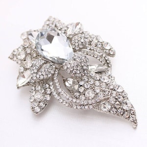 Dress Crystal Brooch, Rhinestone Brooches for Wedding, Large Sparkly Brooch Pin, Crystal Dress Decoration, Silver Broaches Pins DIY Projects