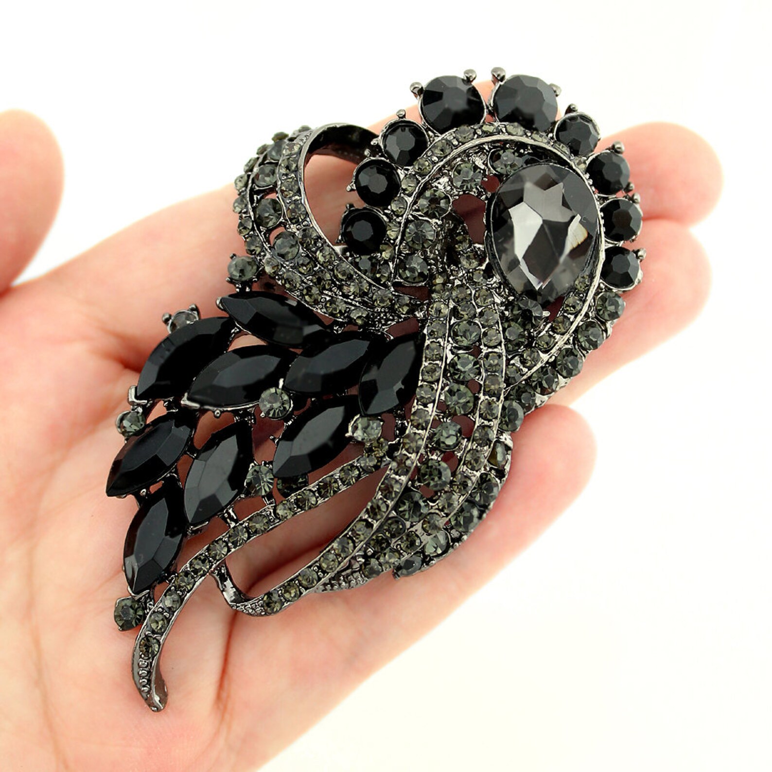 Crystal Black Brooch Black Dress Sash Broach Black Bridal Etsy