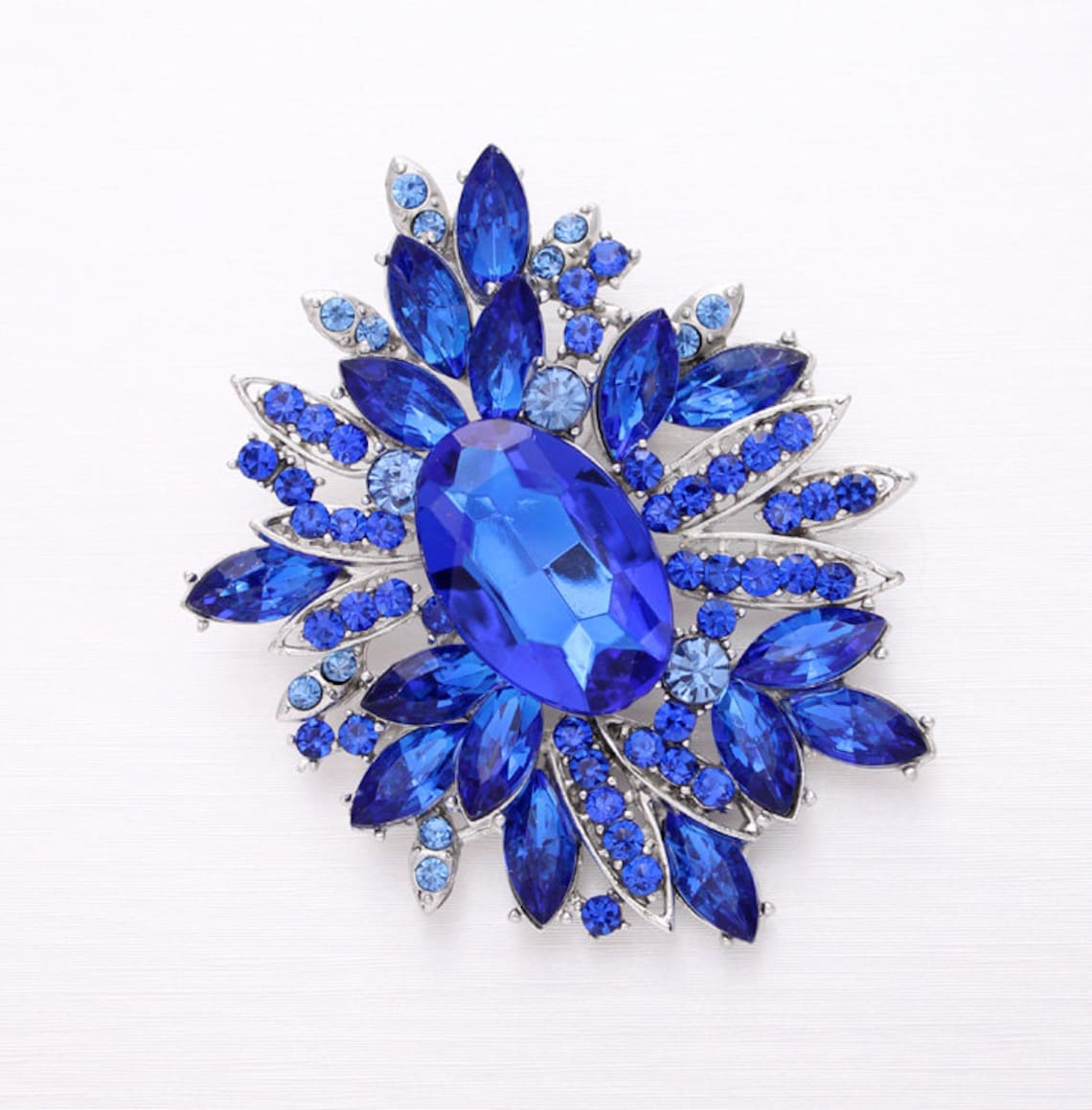 Blue Rhinestone Brooch Royal Blue Wedding Brooch Bridal | Etsy