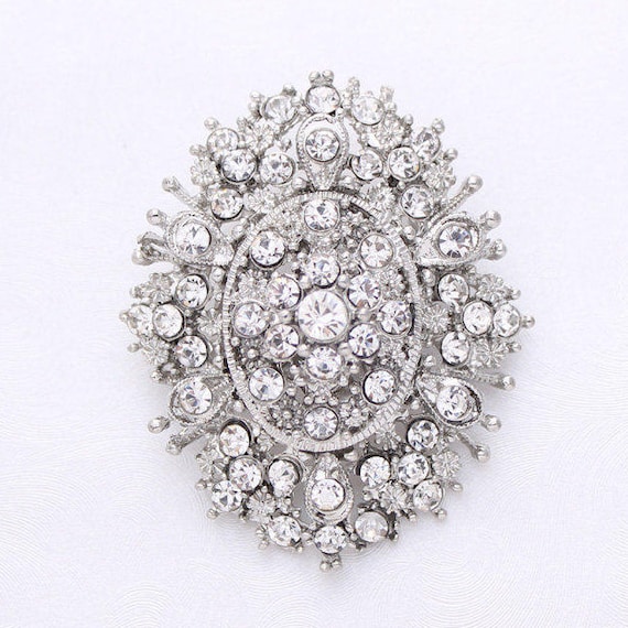 Silver Rhinestone Brooch, Wedding Bouquet Crystal Broaches Pins, Bridesmaid  Bridal Dress Pin Sash Brooch, Oval Silver Brooches Women 