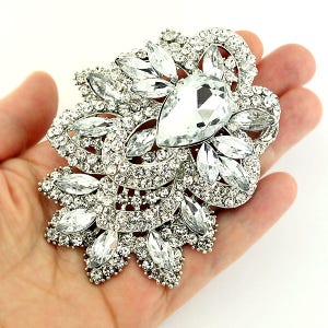 Crystal Rhinestone Brooch, Dress Pin Decoration, Large Silver Crystal Broaches, Bridal Brooch, Oversized Rhinestone Broaches DIY Project