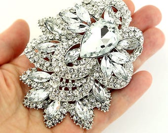 Crystal Rhinestone Brooch, Dress Pin Decoration, Large Silver Crystal Broaches, Bridal Brooch, Oversized Rhinestone Broaches DIY Project