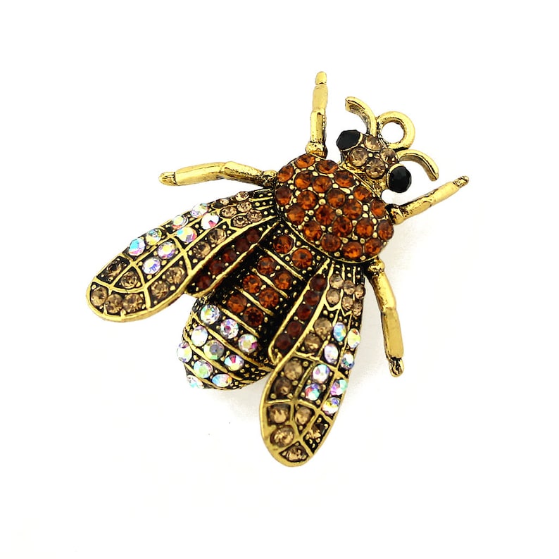 Bumblebee Bee Black White Rhinestone Gold Plated Dangle Charm for Euro Bracelets Fashion Jewelry for Women Man