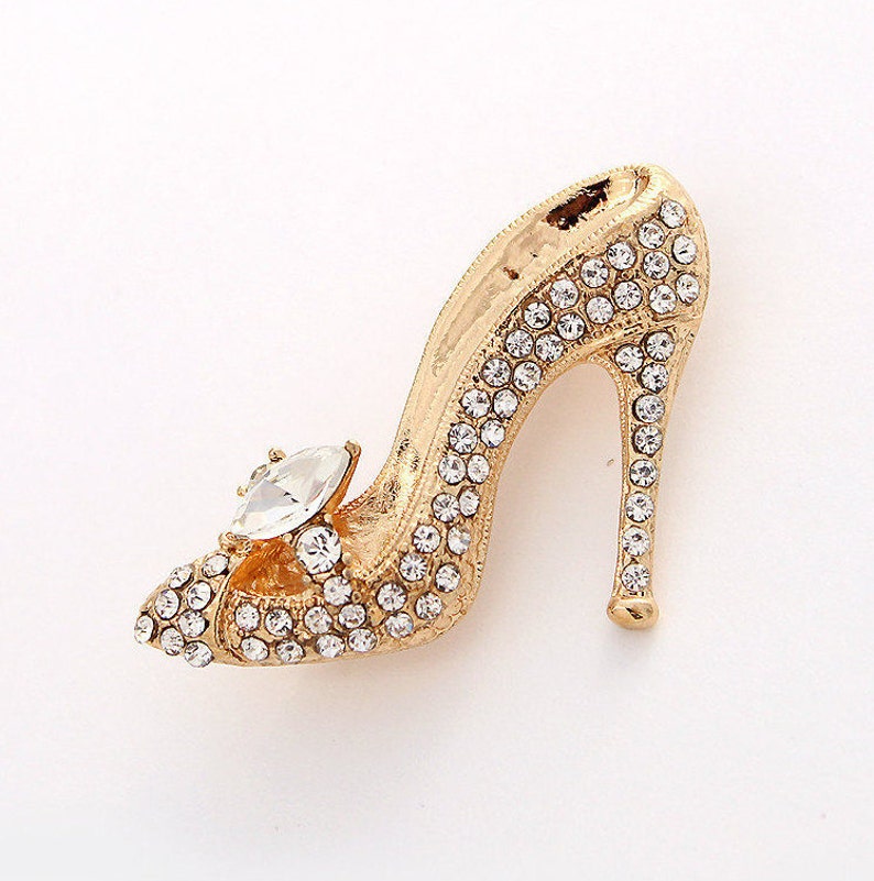 Cinderella Shoe Brooch Crystal Gold Shoe Pin Princess
