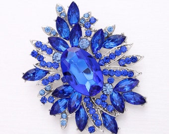 Blue Rhinestone Brooch, Wedding Brooches, Party Dress Pin Decor Accessory, Rhinestone Blue Brooches Pins Women Fashion, Gift for Her