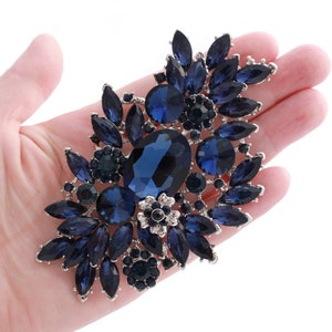 Extra Large Brooch, Navy Blue Crystal Brooches Pins, Costume Party Dress Pin Decoration, Big Dark Blue Brooch, Metal Rhinestone Brooches