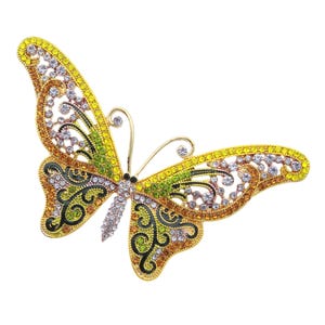Large Crystal Butterfly Brooch Yellow Purple Rhinestone Monarch Pin Clip Women Garment Embellishment Insect Butterflies Jewelry Gift for Her