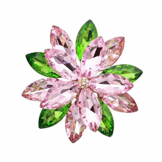 Pink and green brooch deals