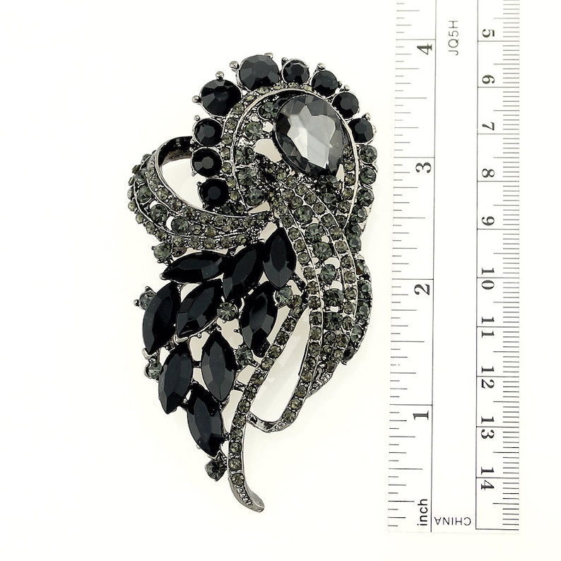 Black Bridal Brooch Large Black Brooch Crystal Black Brooch Rhinestone Back Brooches Black Dress Sash Broach