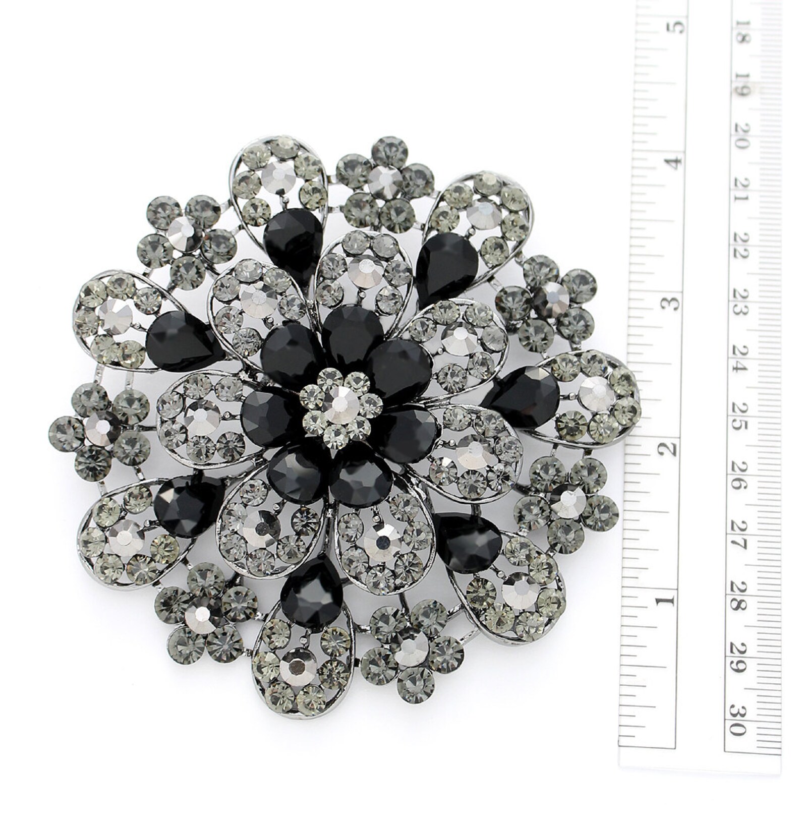 Black Rhinestone Brooch Large Round Black Brooch 3.75 Inch Etsy UK