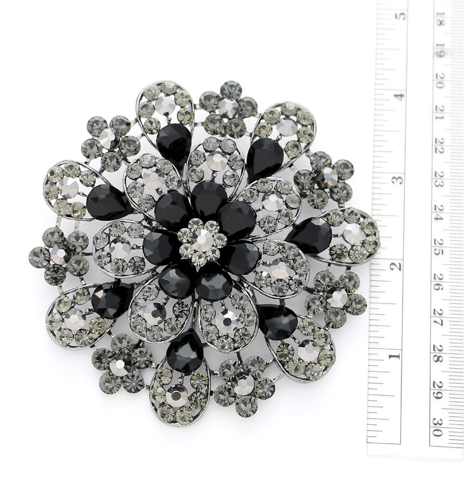 Black Rhinestone Brooch Large Round Black Brooch 3.75 Inch - Etsy UK