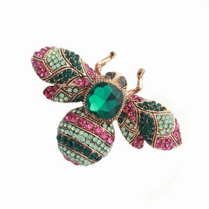 Bee Brooch, Pink Green Rhinestone Brooches Pins Women, Bumble Bee Pin, Crystal Green Bee Brooch Gift, Insect Bug Jewelry