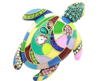 Unique Sea Turtle Brooch, Multicolor Crystal Brooches Pins, Clothing Decoration, Rhinestone Turtle Pin, Sea Life Jewelry Metal Broaches Gift