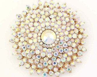 Round Brooch Iridescent | Crystal Brooches Pins | Wedding Bridal Gown Pin Decor | Rainbow AB Brooch Woman Gift | Brooches for Crafts