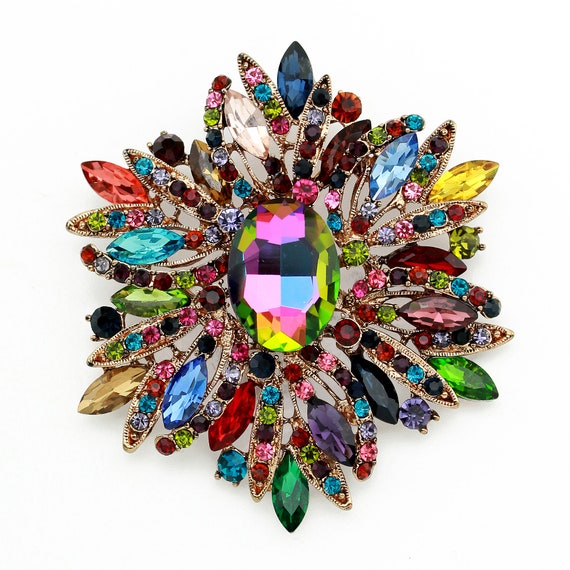 RAINBOW BOX Brooches for Women, Crystal with Rhinestone Jewelry Women's  Brooches & Pins