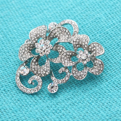 Crystal Rhinestone Brooch Silver Bridal Brooch Dress Sash Etsy