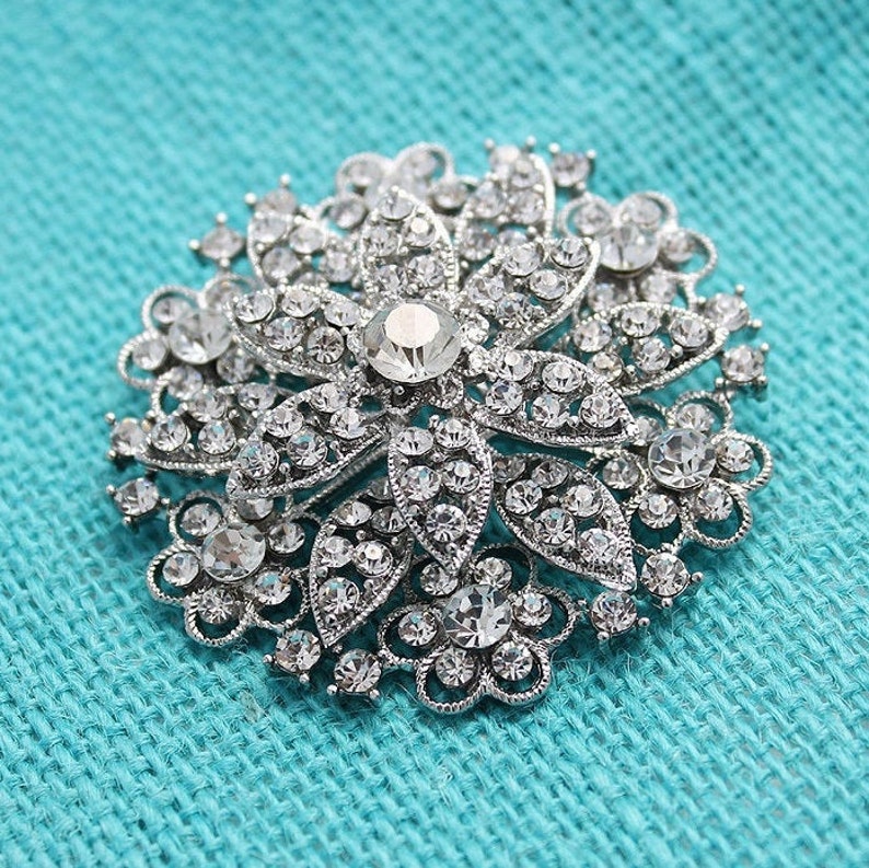 Silver Rhinestone Brooch, Crystal Broach Sash Dress Pin, Wedding Broach Bouquet Pins, Bridesmaid Bridal Brooch, Rhinestone Broaches Women image 3