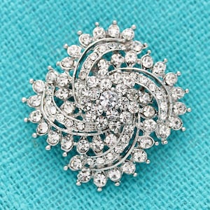Silver Rhinestone Brooch, Bridal Bridesmaid Crystal Brooch Pin, Women Dress Sash Sparkly Decor, Wedding Bouquet Silver Brooches Pins
