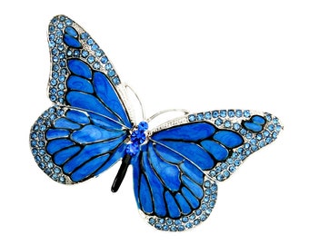 Blue Butterfly Brooch, Rhinestone Crystal Blue Brooches Pins, Something Blue Bridal Broach Pin Gift, Bouquet Broaches, Butterflies Brooches