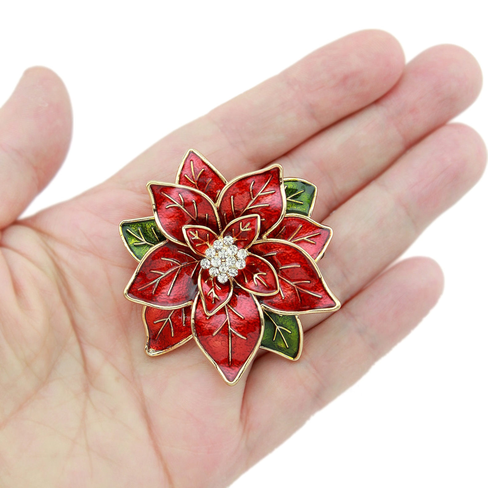 Red Flower Brooch Enamel Crystal Brooches Pins Women Red Etsy
